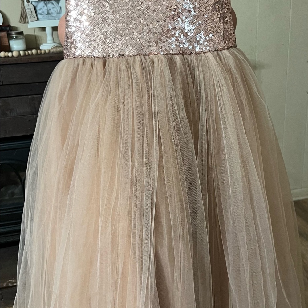 Rose Gold Sparkling Sequin and Tulle Kids Dress Size 12